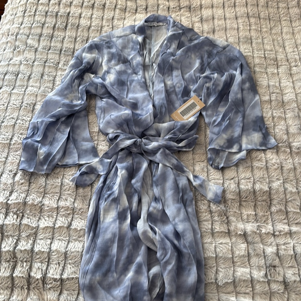 JustFab Blue Watercolor Kimono Top size XS/S - Picture 2 of 9
